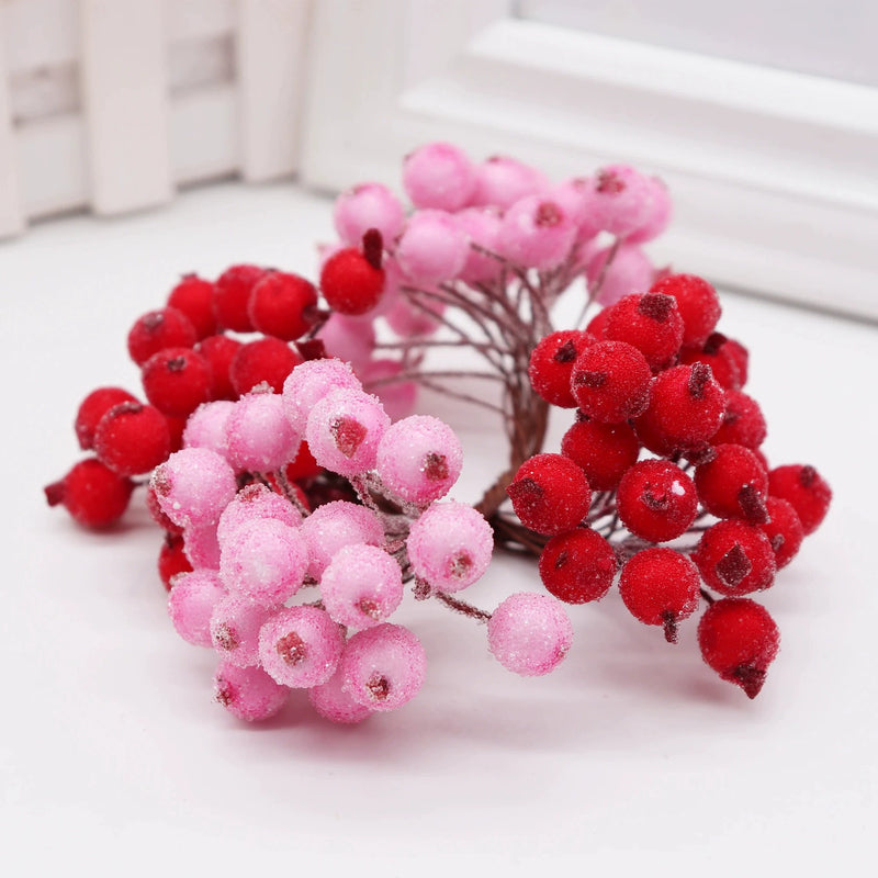Frosted Berry Picks, 40pc Mini 0.5" Berries on 5.5" Wired Stems, Realistic Faux Floral Accents for DIY Wedding Bouquets, Wreaths & Holiday Decor