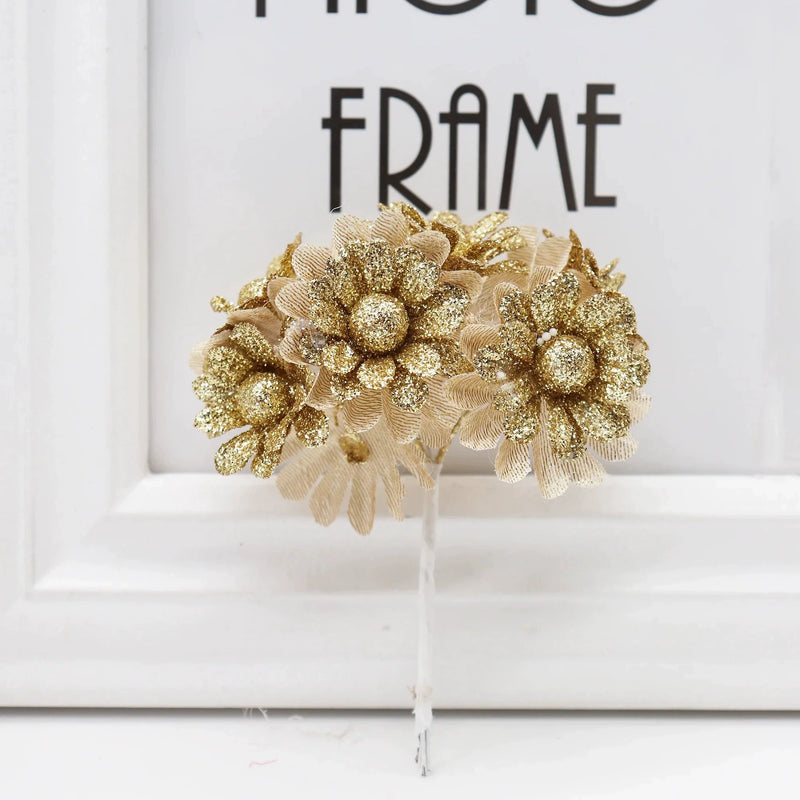Faux Peony Flower Head, 4.5" Gold & Silver Metallic Rose for DIY Wedding Decor, Corsages, Wreaths, Glamorous Holiday & Event Crafts