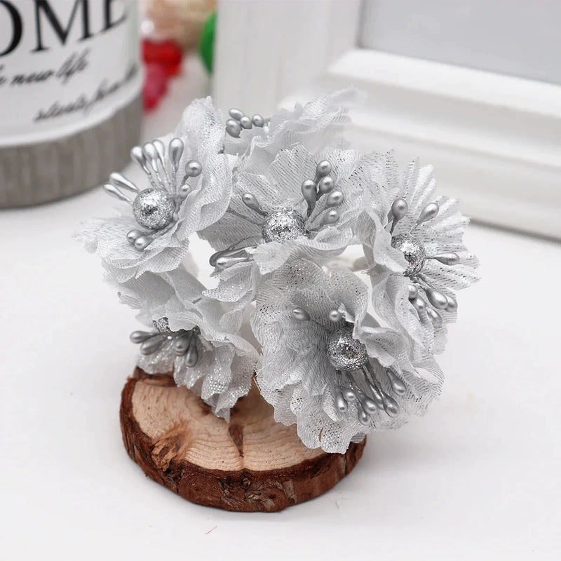 Faux Peony Flower Head, 4.5" Gold & Silver Metallic Rose for DIY Wedding Decor, Corsages, Wreaths, Glamorous Holiday & Event Crafts