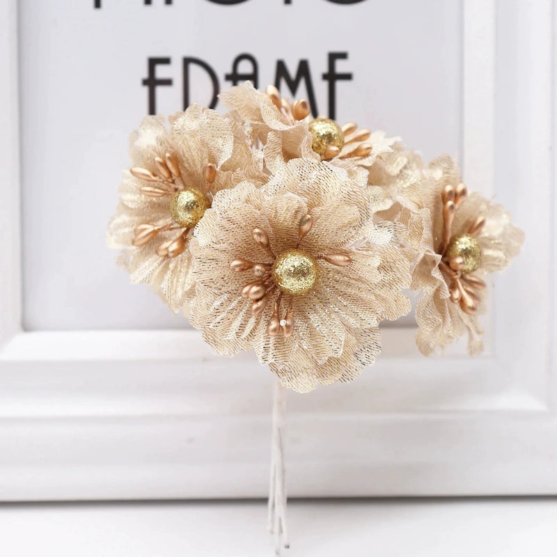 Faux Peony Flower Head, 4.5" Gold & Silver Metallic Rose for DIY Wedding Decor, Corsages, Wreaths, Glamorous Holiday & Event Crafts