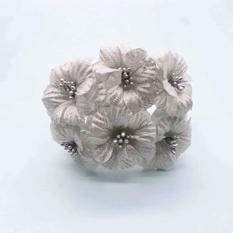Faux Peony Flower Head, 4.5" Gold & Silver Metallic Rose for DIY Wedding Decor, Corsages, Wreaths, Glamorous Holiday & Event Crafts