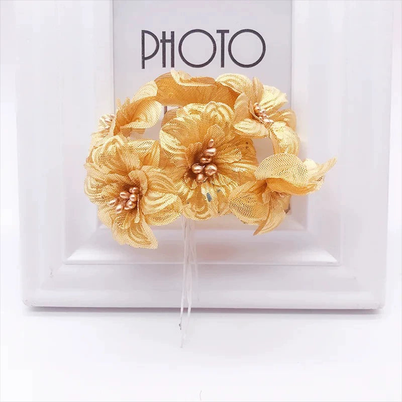 Faux Peony Flower Head, 4.5" Gold & Silver Metallic Rose for DIY Wedding Decor, Corsages, Wreaths, Glamorous Holiday & Event Crafts
