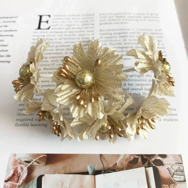 Faux Peony Flower Head, 4.5" Gold & Silver Metallic Rose for DIY Wedding Decor, Corsages, Wreaths, Glamorous Holiday & Event Crafts