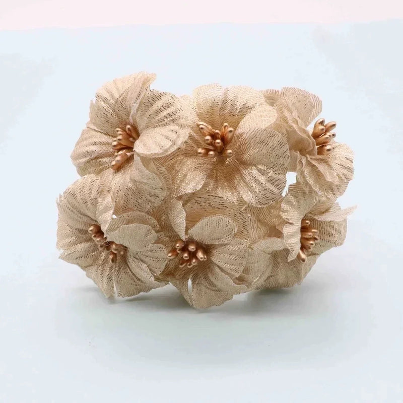 Faux Peony Flower Head, 4.5" Gold & Silver Metallic Rose for DIY Wedding Decor, Corsages, Wreaths, Glamorous Holiday & Event Crafts