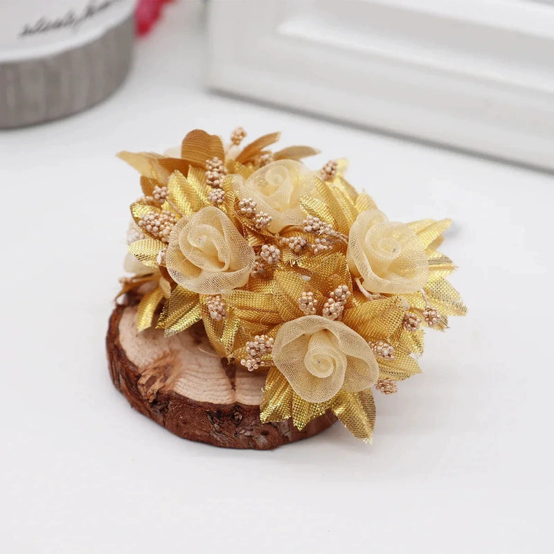 Faux Peony Flower Head, 4.5" Gold & Silver Metallic Rose for DIY Wedding Decor, Corsages, Wreaths, Glamorous Holiday & Event Crafts
