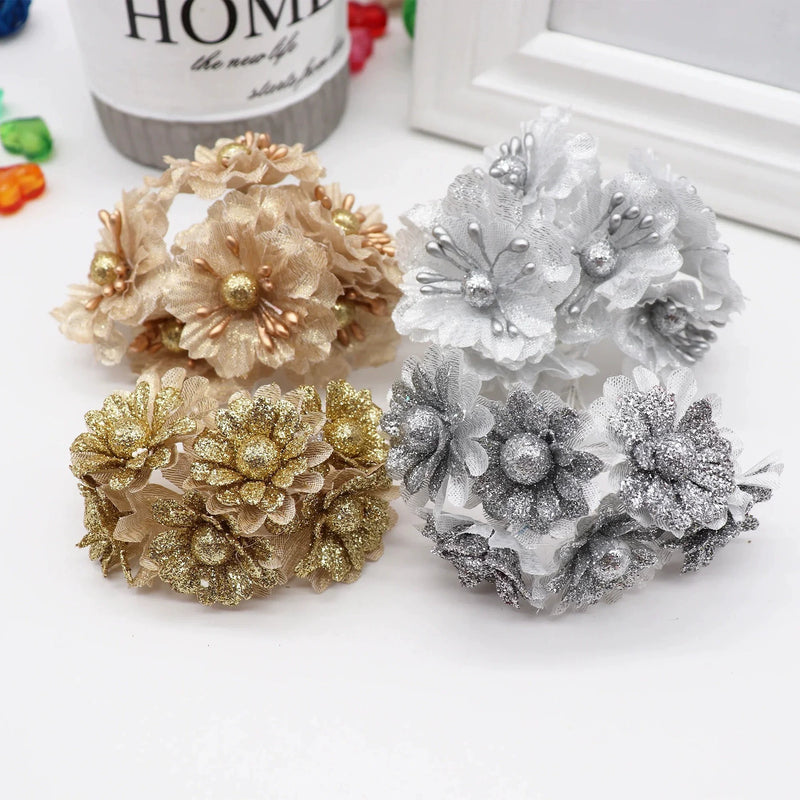 Faux Peony Flower Head, 4.5" Gold & Silver Metallic Rose for DIY Wedding Decor, Corsages, Wreaths, Glamorous Holiday & Event Crafts