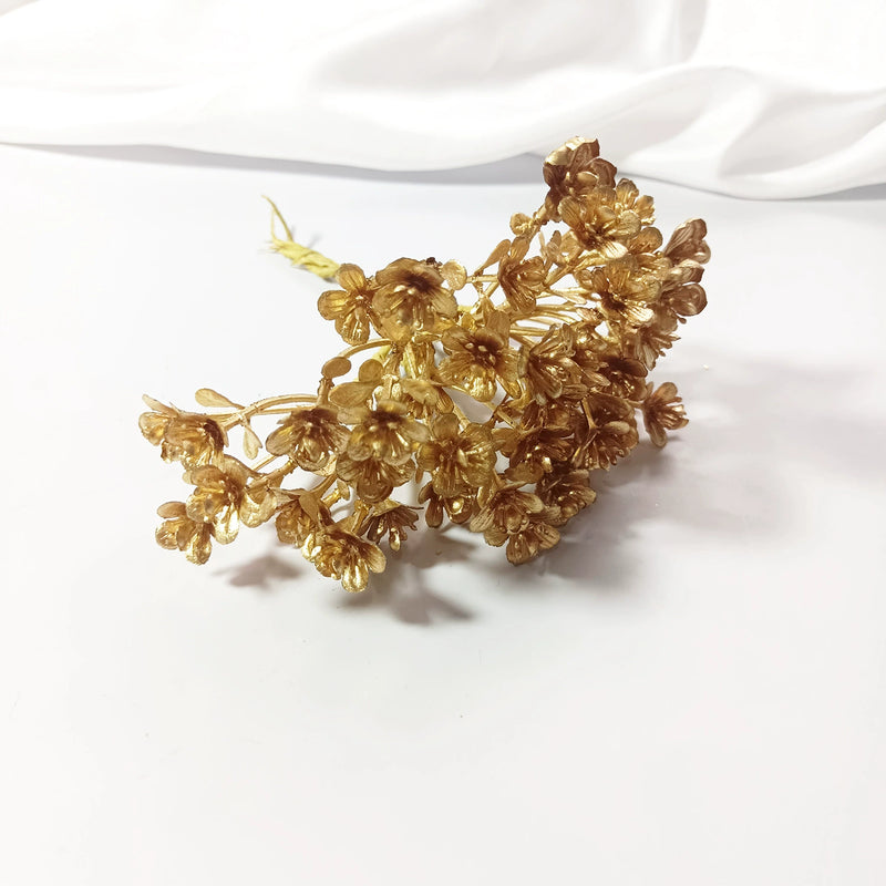 Gold Leaf Spray, 5.5" Gilded Faux Leaves, Metallic Accent Pick for DIY Wedding Corsages, Boutonnieres, Wreaths & Holiday Crafts