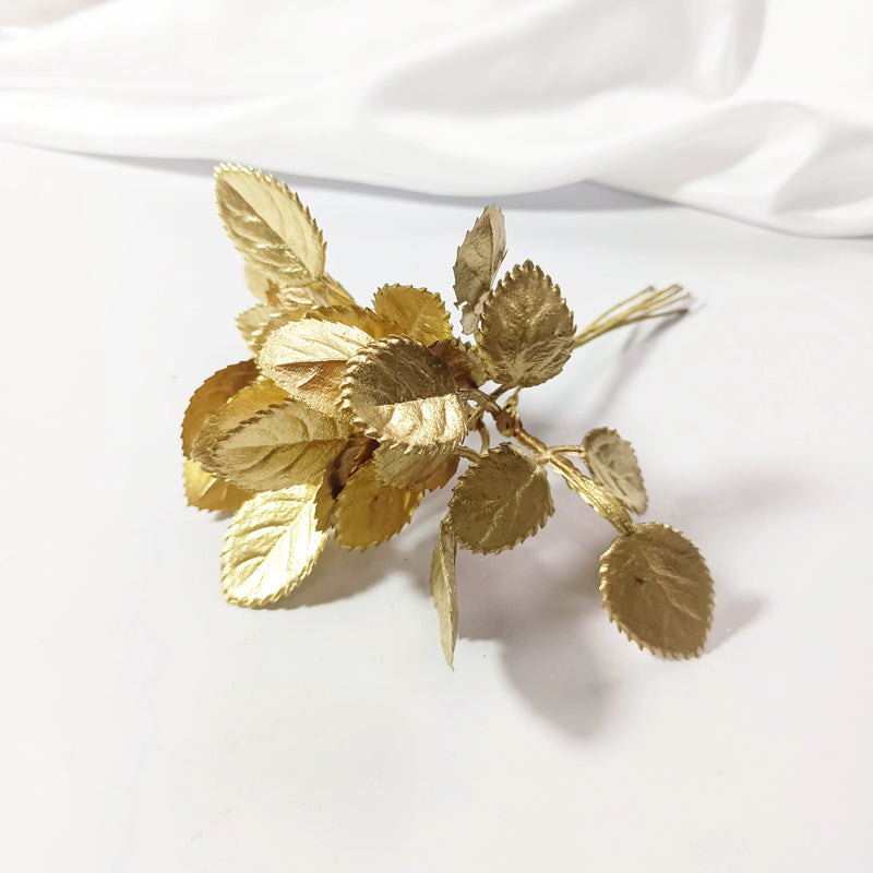 Gold Leaf Spray, 5.5" Gilded Faux Leaves, Metallic Accent Pick for DIY Wedding Corsages, Boutonnieres, Wreaths & Holiday Crafts