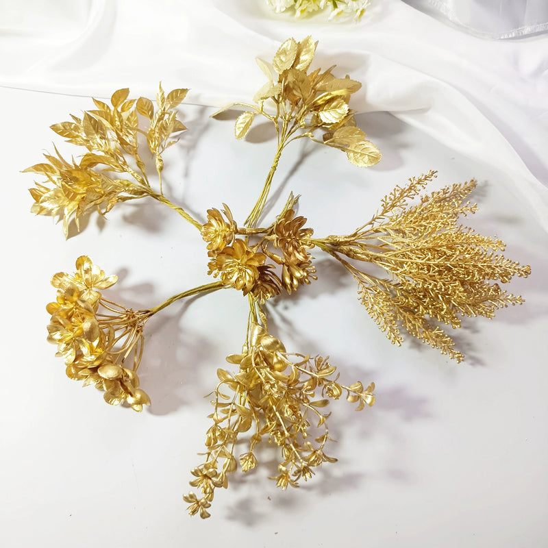 Gold Leaf Spray, 5.5" Gilded Faux Leaves, Metallic Accent Pick for DIY Wedding Corsages, Boutonnieres, Wreaths & Holiday Crafts