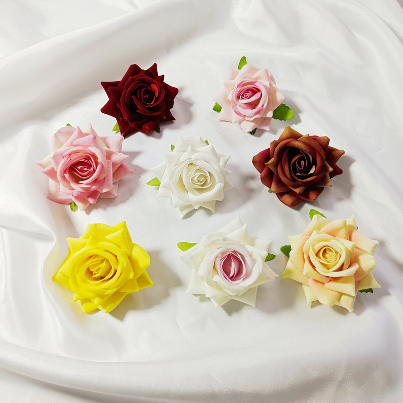 2" Velvet Rose Flower Heads, Lush Faux Roses for DIY Wedding Bouquets, Arch Decor, Centerpieces, Corsages, Realistic Artificial Flowers