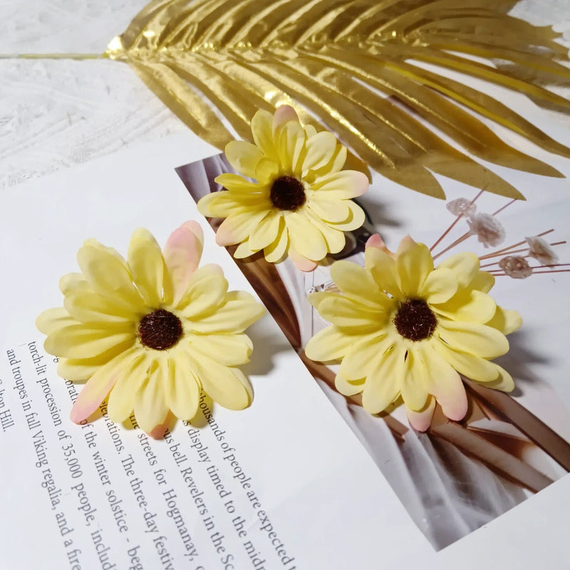 3" Silk Daisy Flower Heads, Bulk Faux Sunflowers for DIY Crafts, Realistic Yellow Artificial Flowers for Weddings, Wreaths & Home Decor