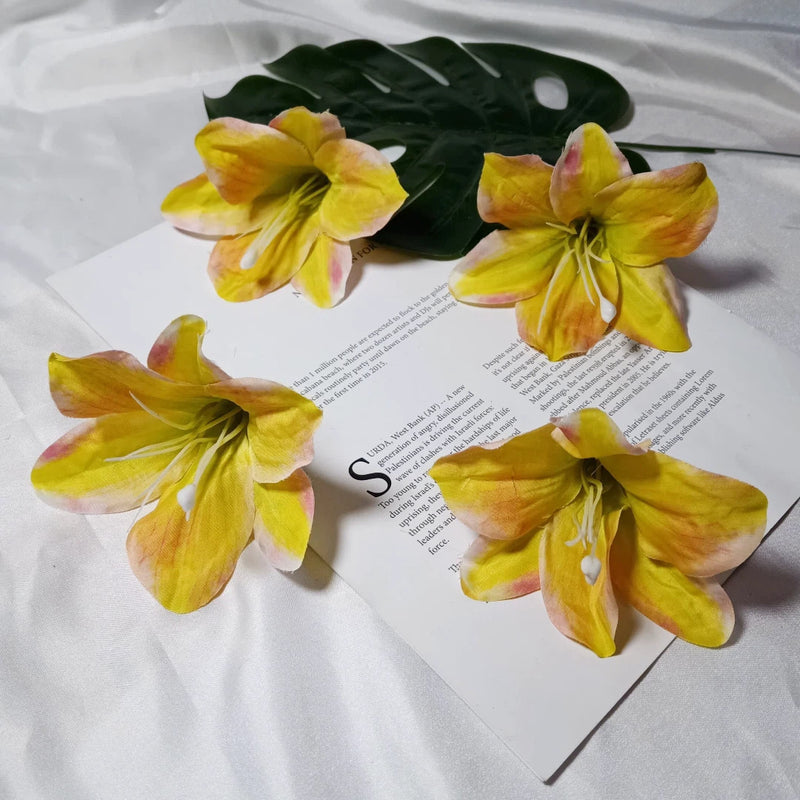Large 4" Faux Lily Flower Heads, Realistic Lily Blooms for DIY Wedding Bouquets, Centerpieces, Corsages, Home Decor Crafting