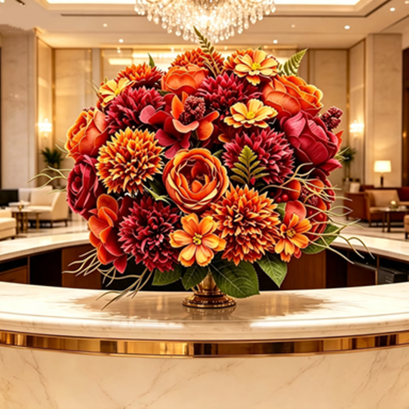 Faux Autumn Floral Bouquets, Set of 3, 13-inch Silk Rose, Mum & Hydrangea Stems, Realistic Flowers for DIY Wedding, Home Decor, Rustic Centerpiece