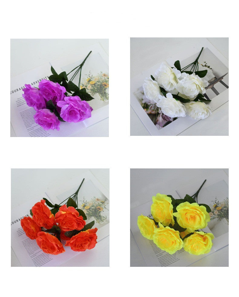 Lush Garden Rose Stem, 14" Realistic Faux Flowers with 6 Large 4" Blooms, Artificial Roses for DIY Wedding Bouquets, Centerpieces & Home Decor