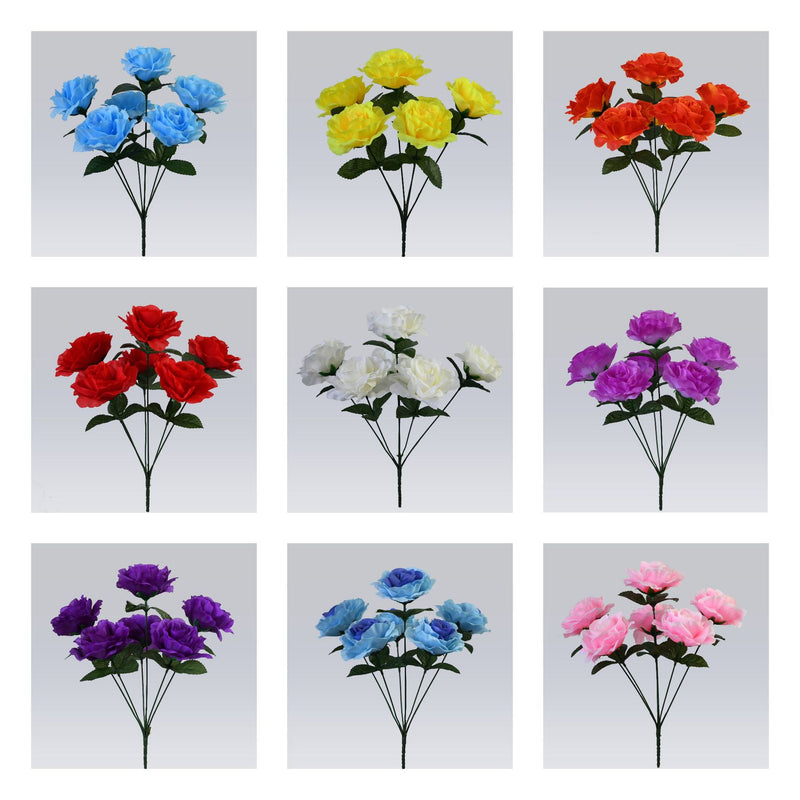 Lush Garden Rose Stem, 14" Realistic Faux Flowers with 6 Large 4" Blooms, Artificial Roses for DIY Wedding Bouquets, Centerpieces & Home Decor