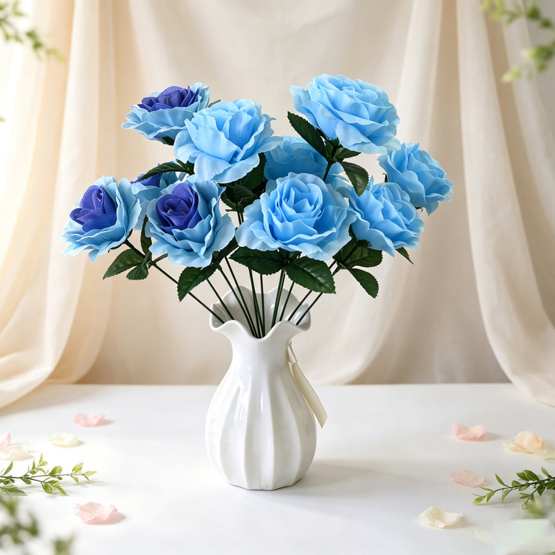 Lush Garden Rose Stem, 14" Realistic Faux Flowers with 6 Large 4" Blooms, Artificial Roses for DIY Wedding Bouquets, Centerpieces & Home Decor
