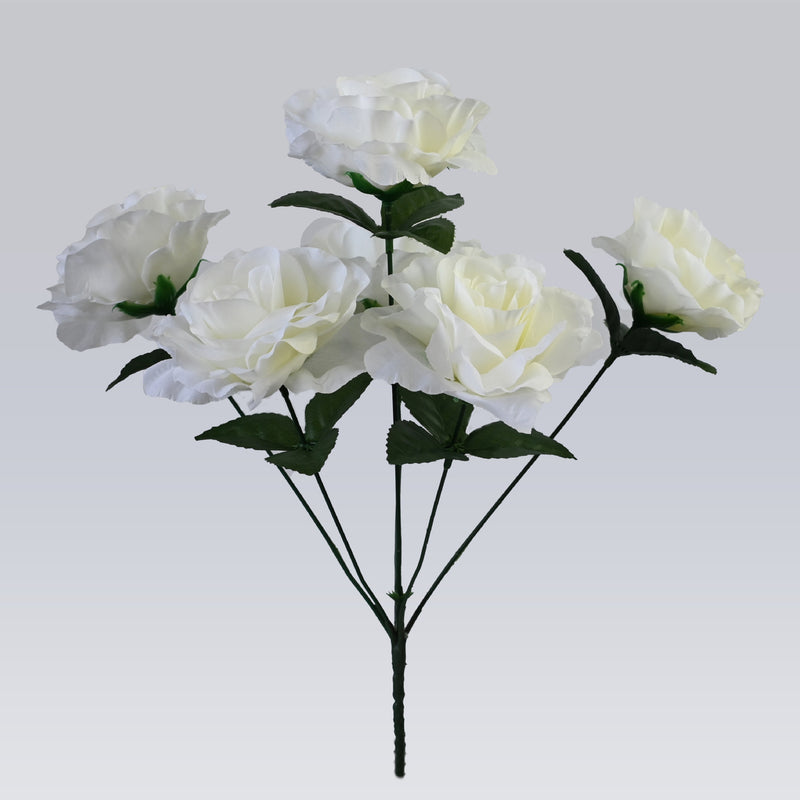 Lush Garden Rose Stem, 14" Realistic Faux Flowers with 6 Large 4" Blooms, Artificial Roses for DIY Wedding Bouquets, Centerpieces & Home Decor
