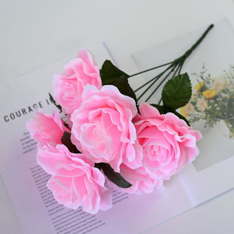 Lush Garden Rose Stem, 14" Realistic Faux Flowers with 6 Large 4" Blooms, Artificial Roses for DIY Wedding Bouquets, Centerpieces & Home Decor