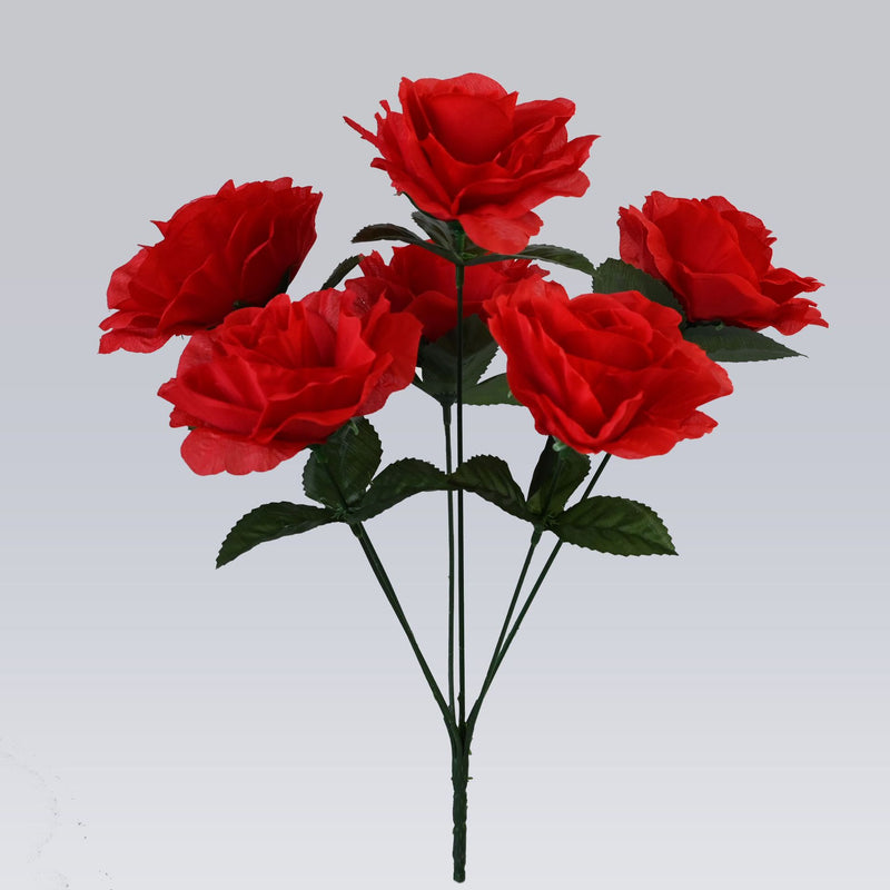 Lush Garden Rose Stem, 14" Realistic Faux Flowers with 6 Large 4" Blooms, Artificial Roses for DIY Wedding Bouquets, Centerpieces & Home Decor