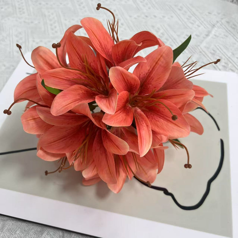 Lifelike Faux Lily Bouquet, 12" Silk Flowers for DIY Wedding Centerpieces, Realistic Floral Arrangement, Home Decor Vase Filler, Everlasting Blooms