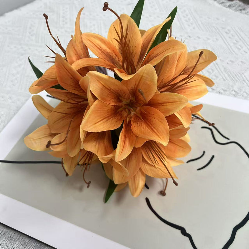 Lifelike Faux Lily Bouquet, 12" Silk Flowers for DIY Wedding Centerpieces, Realistic Floral Arrangement, Home Decor Vase Filler, Everlasting Blooms