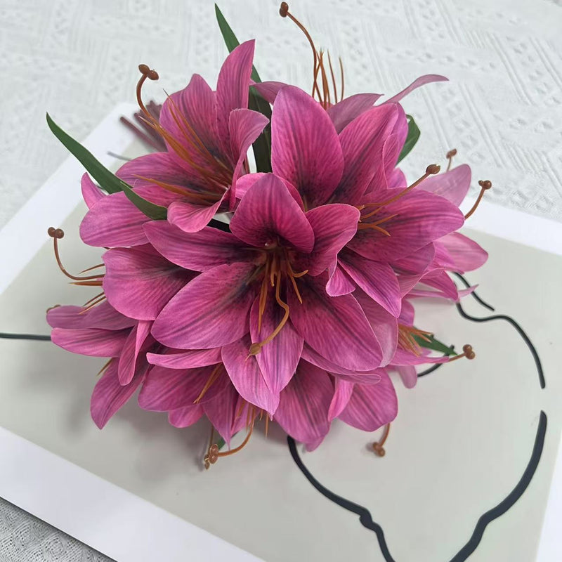 Lifelike Faux Lily Bouquet, 12" Silk Flowers for DIY Wedding Centerpieces, Realistic Floral Arrangement, Home Decor Vase Filler, Everlasting Blooms