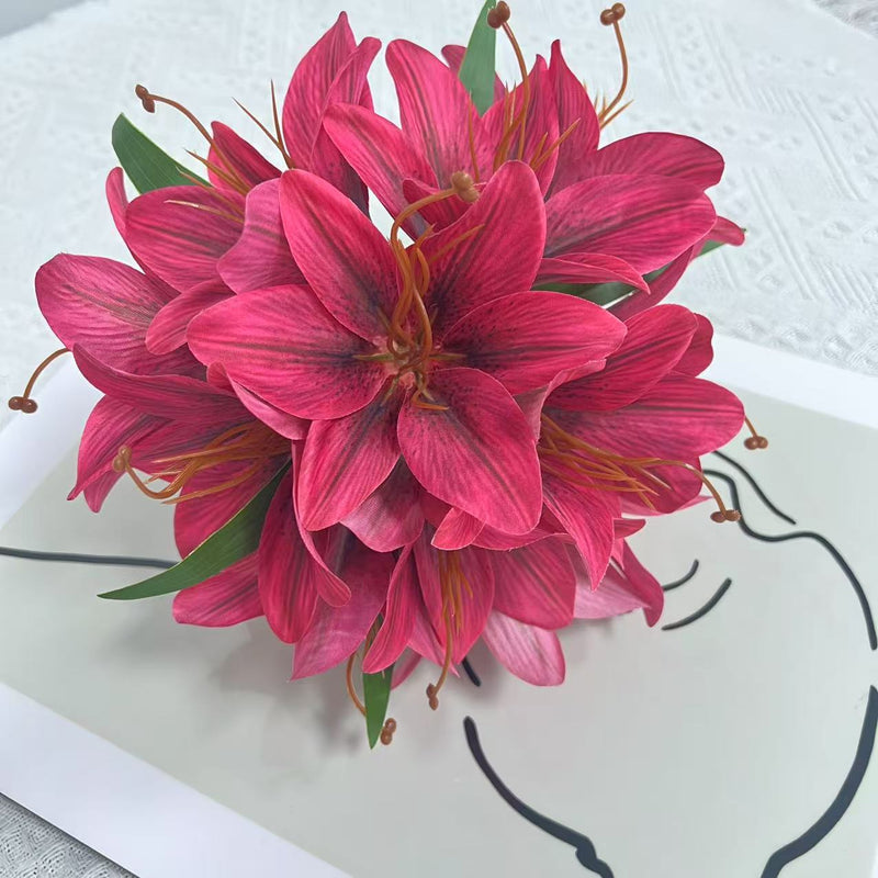 Lifelike Faux Lily Bouquet, 12" Silk Flowers for DIY Wedding Centerpieces, Realistic Floral Arrangement, Home Decor Vase Filler, Everlasting Blooms