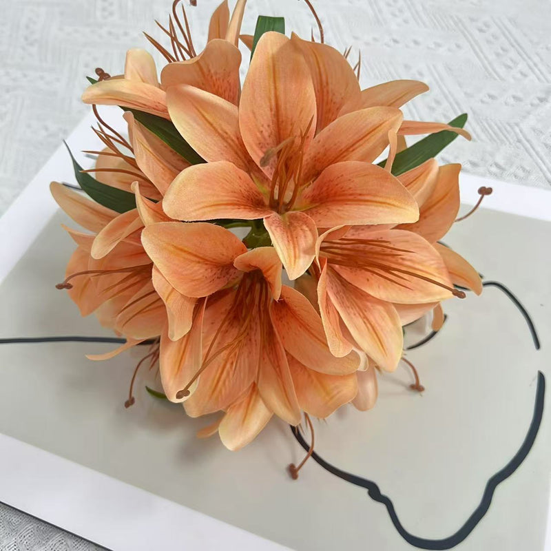 Lifelike Faux Lily Bouquet, 12" Silk Flowers for DIY Wedding Centerpieces, Realistic Floral Arrangement, Home Decor Vase Filler, Everlasting Blooms