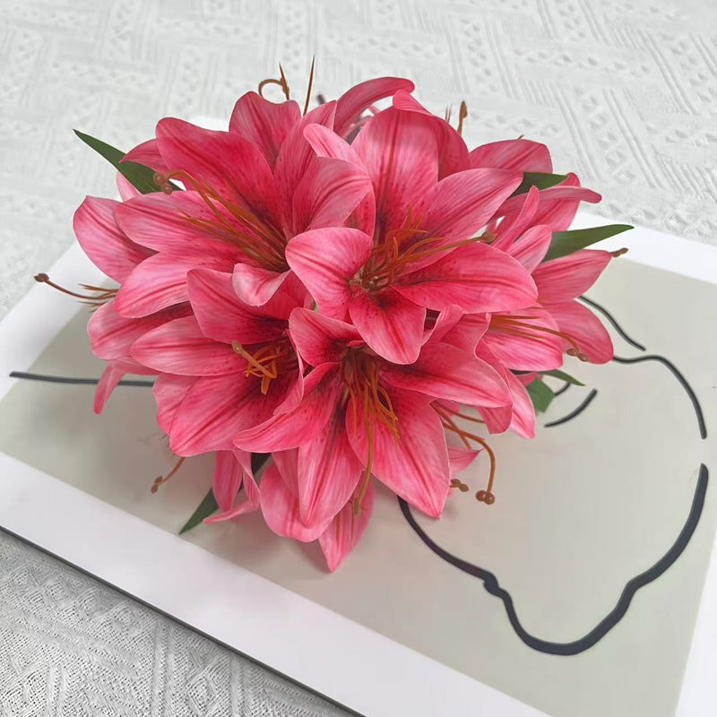 Lifelike Faux Lily Bouquet, 12" Silk Flowers for DIY Wedding Centerpieces, Realistic Floral Arrangement, Home Decor Vase Filler, Everlasting Blooms