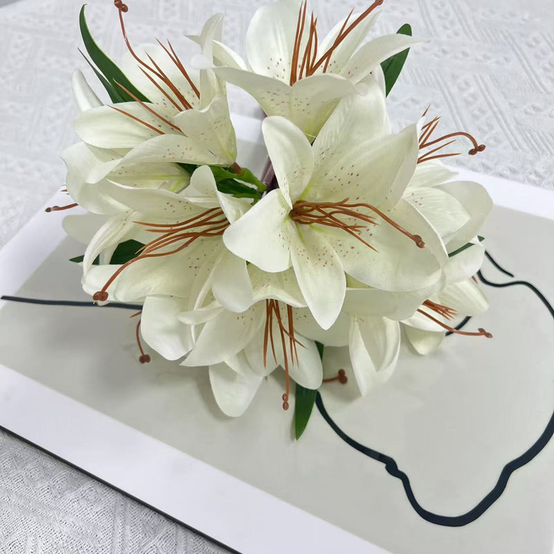 Lifelike Faux Lily Bouquet, 12" Silk Flowers for DIY Wedding Centerpieces, Realistic Floral Arrangement, Home Decor Vase Filler, Everlasting Blooms