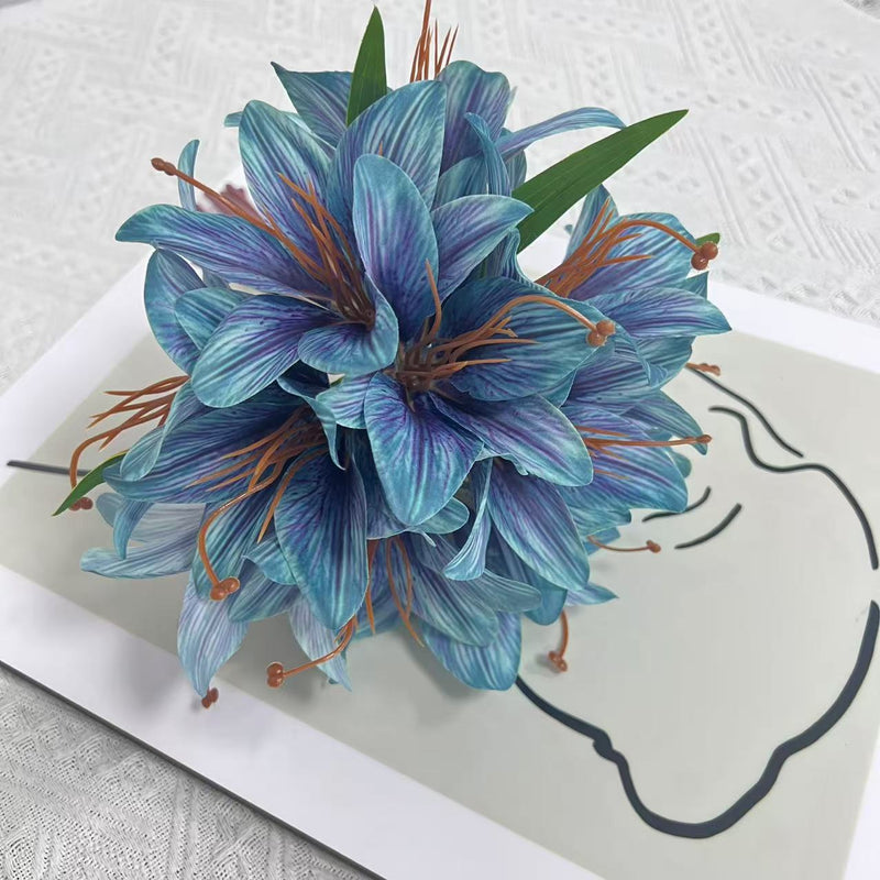 Lifelike Faux Lily Bouquet, 12" Silk Flowers for DIY Wedding Centerpieces, Realistic Floral Arrangement, Home Decor Vase Filler, Everlasting Blooms