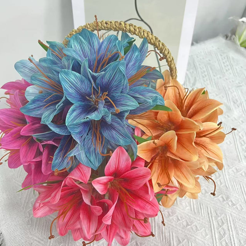 Lifelike Faux Lily Bouquet, 12" Silk Flowers for DIY Wedding Centerpieces, Realistic Floral Arrangement, Home Decor Vase Filler, Everlasting Blooms