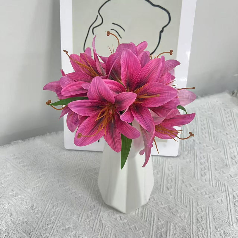 Lifelike Faux Lily Bouquet, 12" Silk Flowers for DIY Wedding Centerpieces, Realistic Floral Arrangement, Home Decor Vase Filler, Everlasting Blooms
