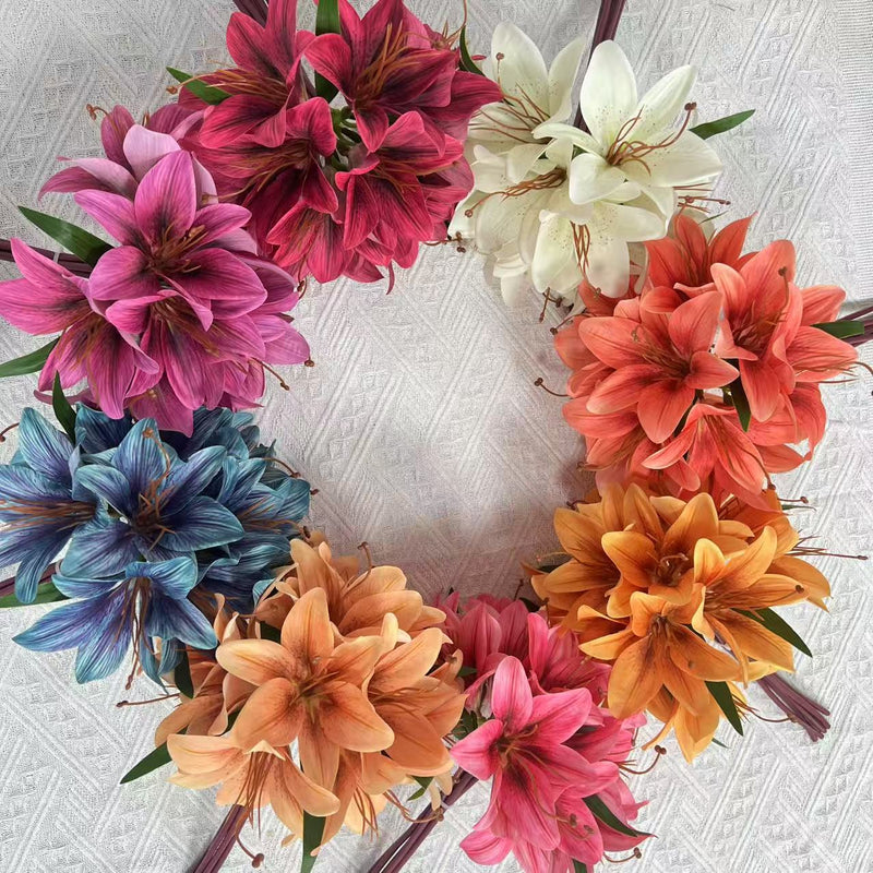 Lifelike Faux Lily Bouquet, 12" Silk Flowers for DIY Wedding Centerpieces, Realistic Floral Arrangement, Home Decor Vase Filler, Everlasting Blooms