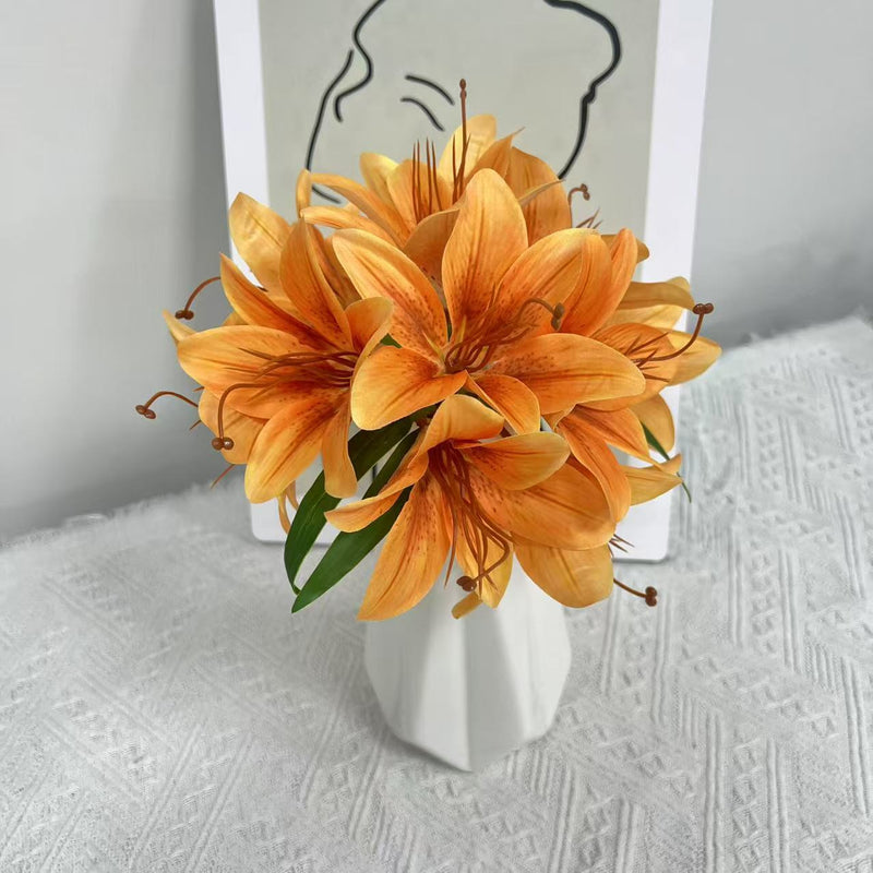Lifelike Faux Lily Bouquet, 12" Silk Flowers for DIY Wedding Centerpieces, Realistic Floral Arrangement, Home Decor Vase Filler, Everlasting Blooms
