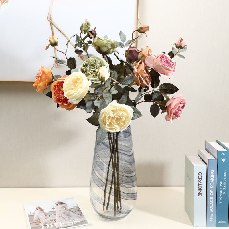 Heirloom Autumn Rose Stem, 28" Tall Realistic Faux Flower, Lifelike Long Stem for DIY Wedding Bouquets, Vase Arrangements, Centerpieces