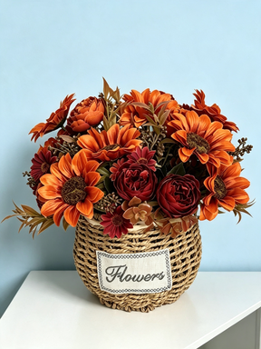 Faux Autumn Sunflower Stem, 12", Realistic Burnt Orange Sunflowers for Rustic Wedding Bouquets, Fall Home Decor, Farmhouse Vase Arrangements