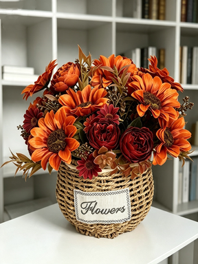 Faux Autumn Sunflower Stem, 12", Realistic Burnt Orange Sunflowers for Rustic Wedding Bouquets, Fall Home Decor, Farmhouse Vase Arrangements