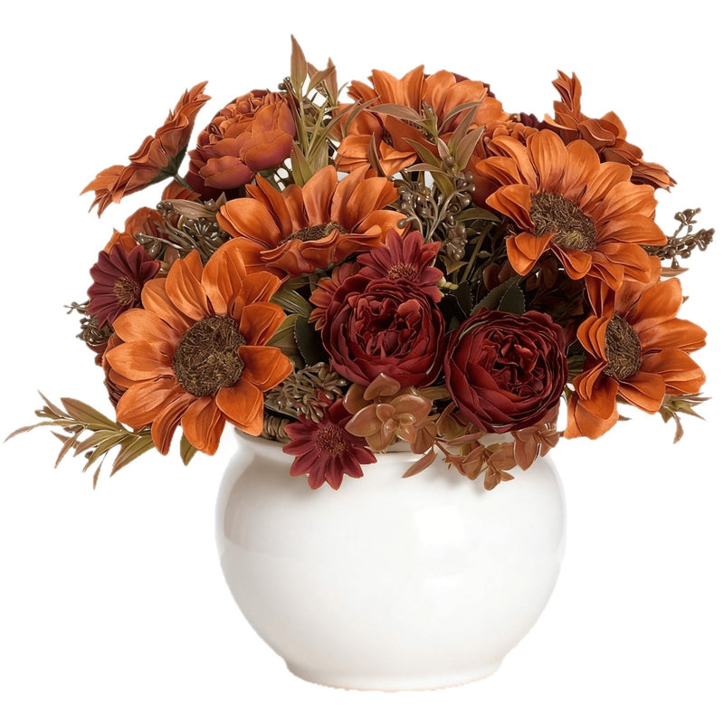 Faux Autumn Sunflower Stem, 12", Realistic Burnt Orange Sunflowers for Rustic Wedding Bouquets, Fall Home Decor, Farmhouse Vase Arrangements