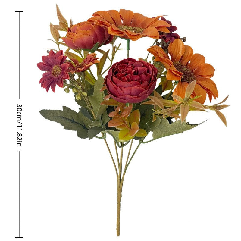 Faux Autumn Sunflower Stem, 12", Realistic Burnt Orange Sunflowers for Rustic Wedding Bouquets, Fall Home Decor, Farmhouse Vase Arrangements