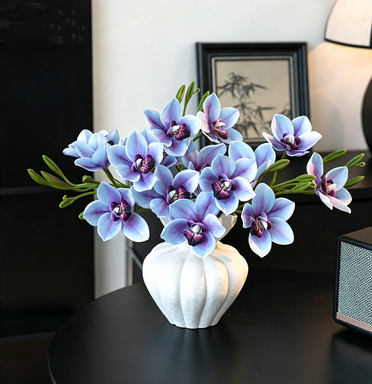 Lifelike 22" Cymbidium Orchid Stem, 3-Bloom Realistic Faux Flower for Elegant Wedding Bouquets, DIY Arrangements, Tall Vase Home Decor