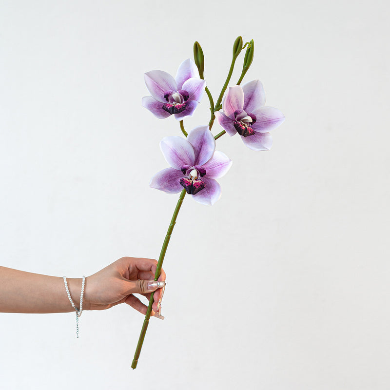 Lifelike 22" Cymbidium Orchid Stem, 3-Bloom Realistic Faux Flower for Elegant Wedding Bouquets, DIY Arrangements, Tall Vase Home Decor