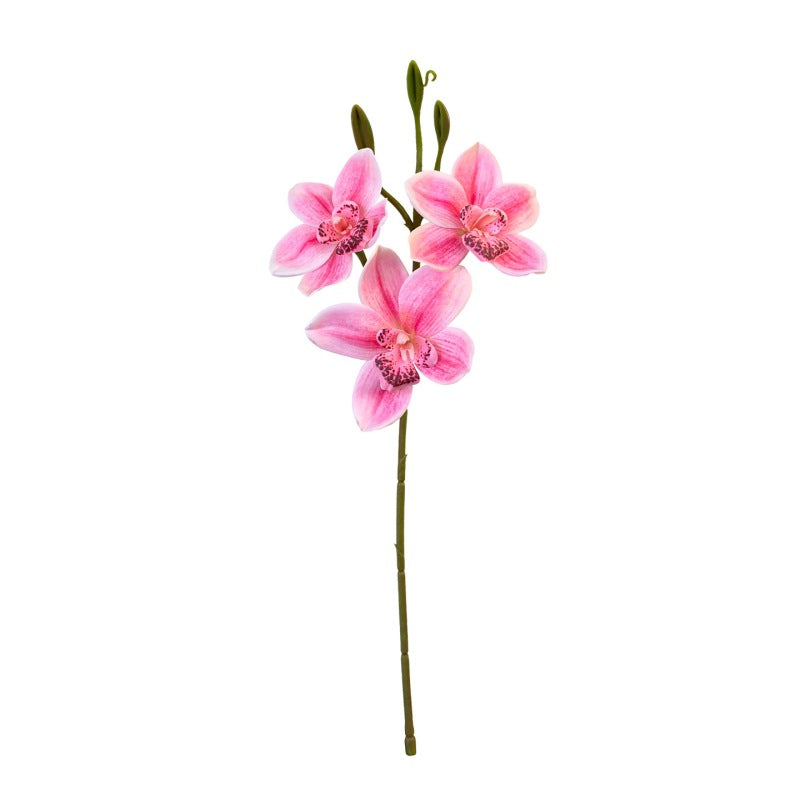 Lifelike 22" Cymbidium Orchid Stem, 3-Bloom Realistic Faux Flower for Elegant Wedding Bouquets, DIY Arrangements, Tall Vase Home Decor