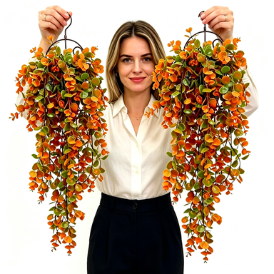 Faux Autumn Eucalyptus Hanging Plant, 30" Realistic Trailing Greenery Vine, Russet Wall Decor for Wedding, Farmhouse & Home Styling