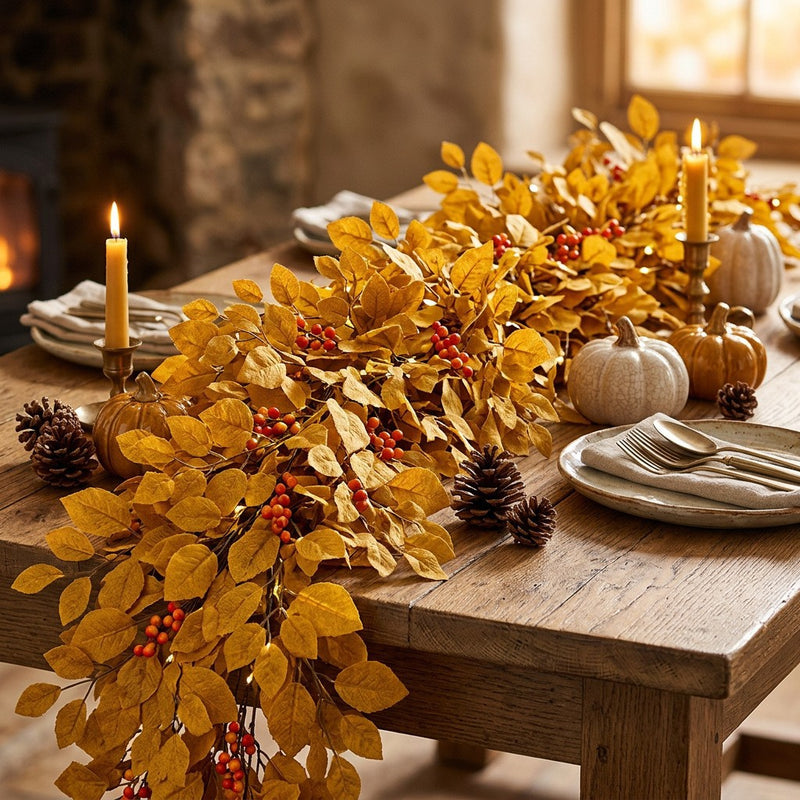 Autumn Magnolia Leaf Garland, 6.5ft Realistic Faux Greenery, Rustic Vine for Wedding Arch, Table Runner, Fireplace Mantel, Thanksgiving Home Decor