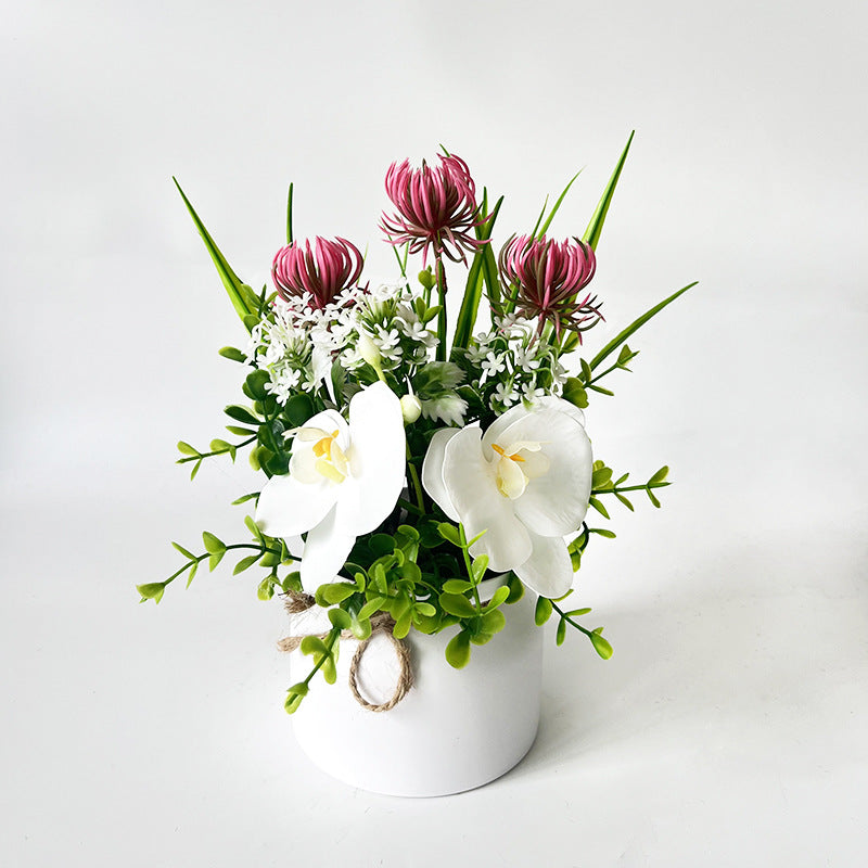 Lifelike Phalaenopsis Orchid Arrangement, 9-inch Faux White Moth Orchid in Pot, Realistic Silk Flowers for Home Decor, Wedding Centerpieces, DIY Events
