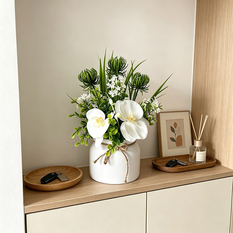 Lifelike Phalaenopsis Orchid Arrangement, 9-inch Faux White Moth Orchid in Pot, Realistic Silk Flowers for Home Decor, Wedding Centerpieces, DIY Events