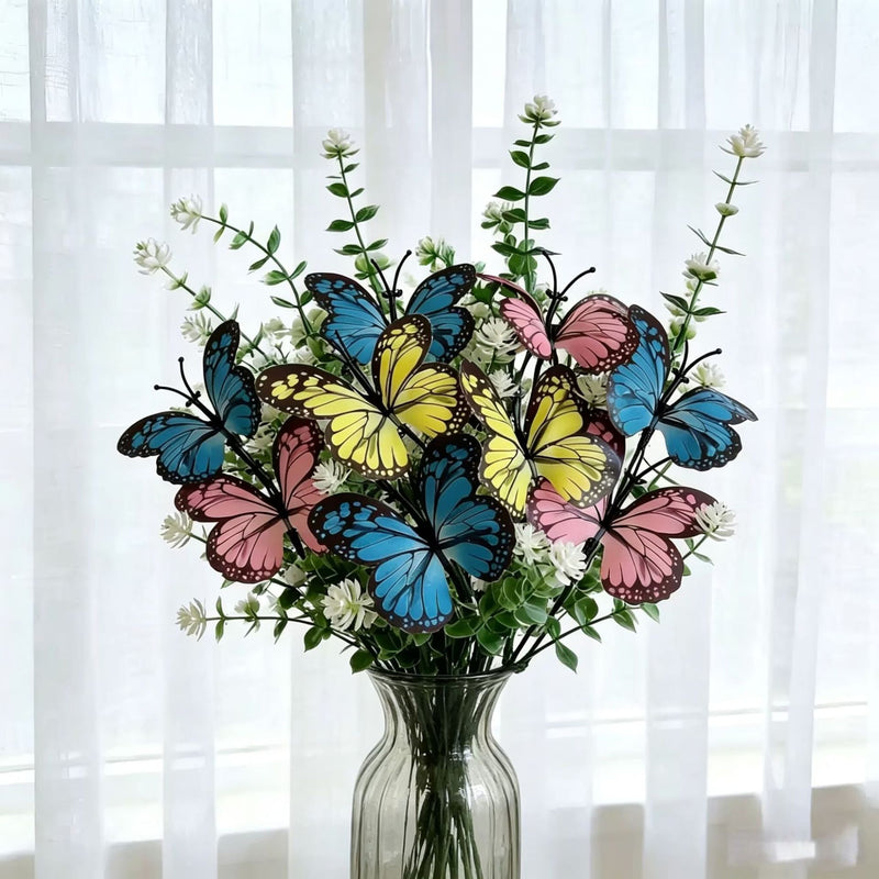 10-Stem Faux Butterfly Orchid Set, 12" Lifelike Phalaenopsis Flowers in Yellow, Pink & Blue, Realistic Floral for DIY Wedding Bouquets, Centerpieces, Home Decor