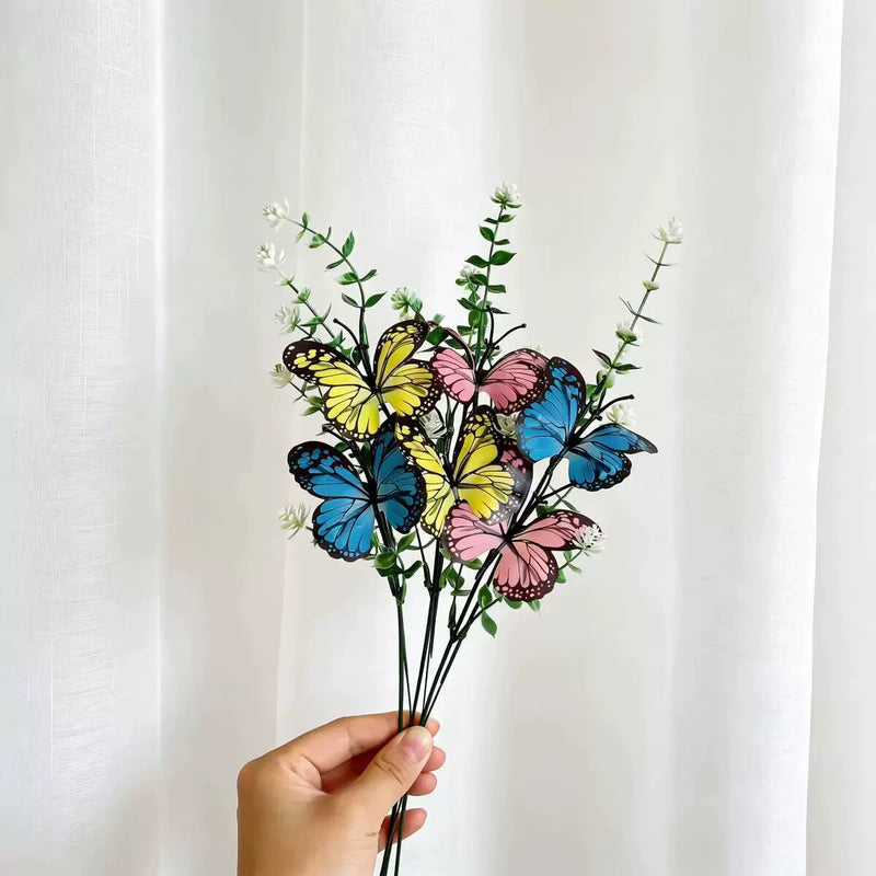 10-Stem Faux Butterfly Orchid Set, 12" Lifelike Phalaenopsis Flowers in Yellow, Pink & Blue, Realistic Floral for DIY Wedding Bouquets, Centerpieces, Home Decor