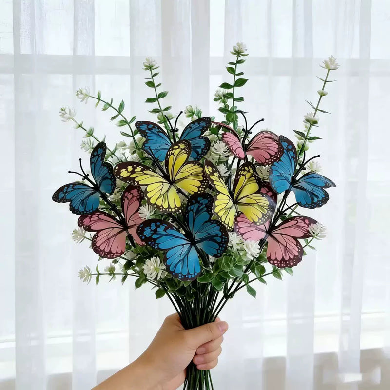 10-Stem Faux Butterfly Orchid Set, 12" Lifelike Phalaenopsis Flowers in Yellow, Pink & Blue, Realistic Floral for DIY Wedding Bouquets, Centerpieces, Home Decor